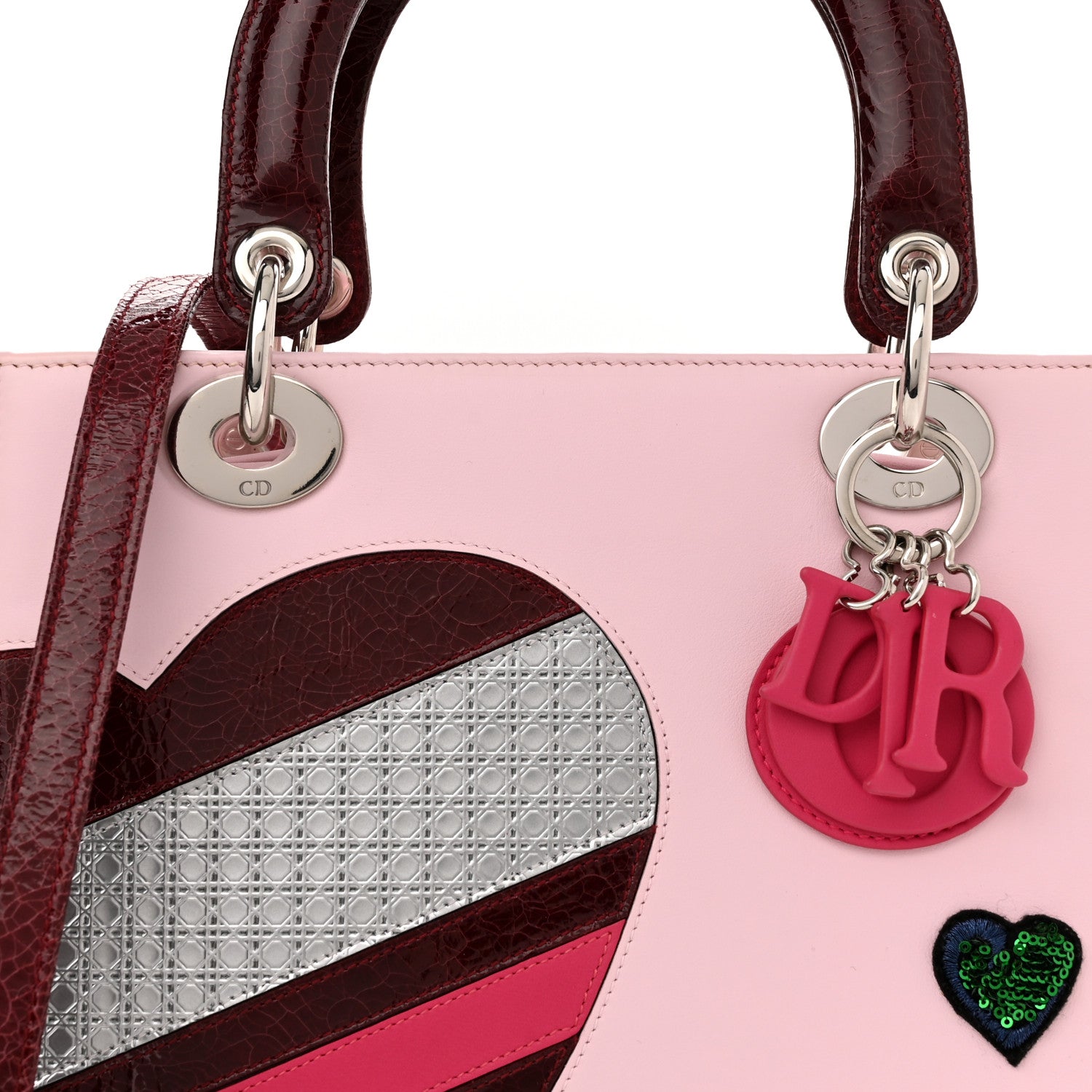 Christian Dior Calfskin Patent Embroidered Valentines Day Heart Medium Lady Dior Pink Multicolor 8 of 11