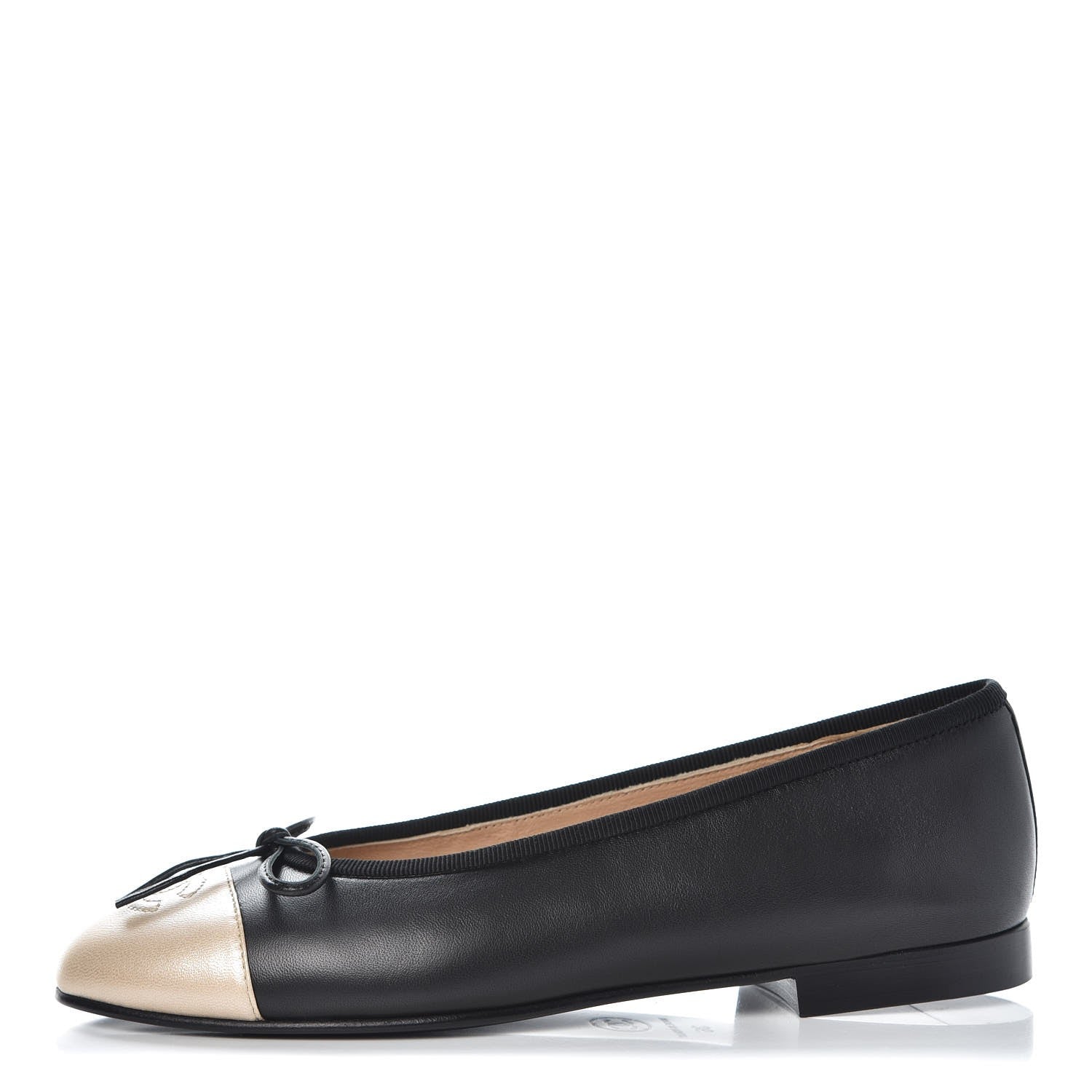 Chanel Lambskin Cap Toe Ballerina Flats 36 Black Light Gold 1 of 8