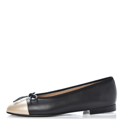 Chanel Lambskin Cap Toe Ballerina Flats 36 Black Light Gold 1 of 8