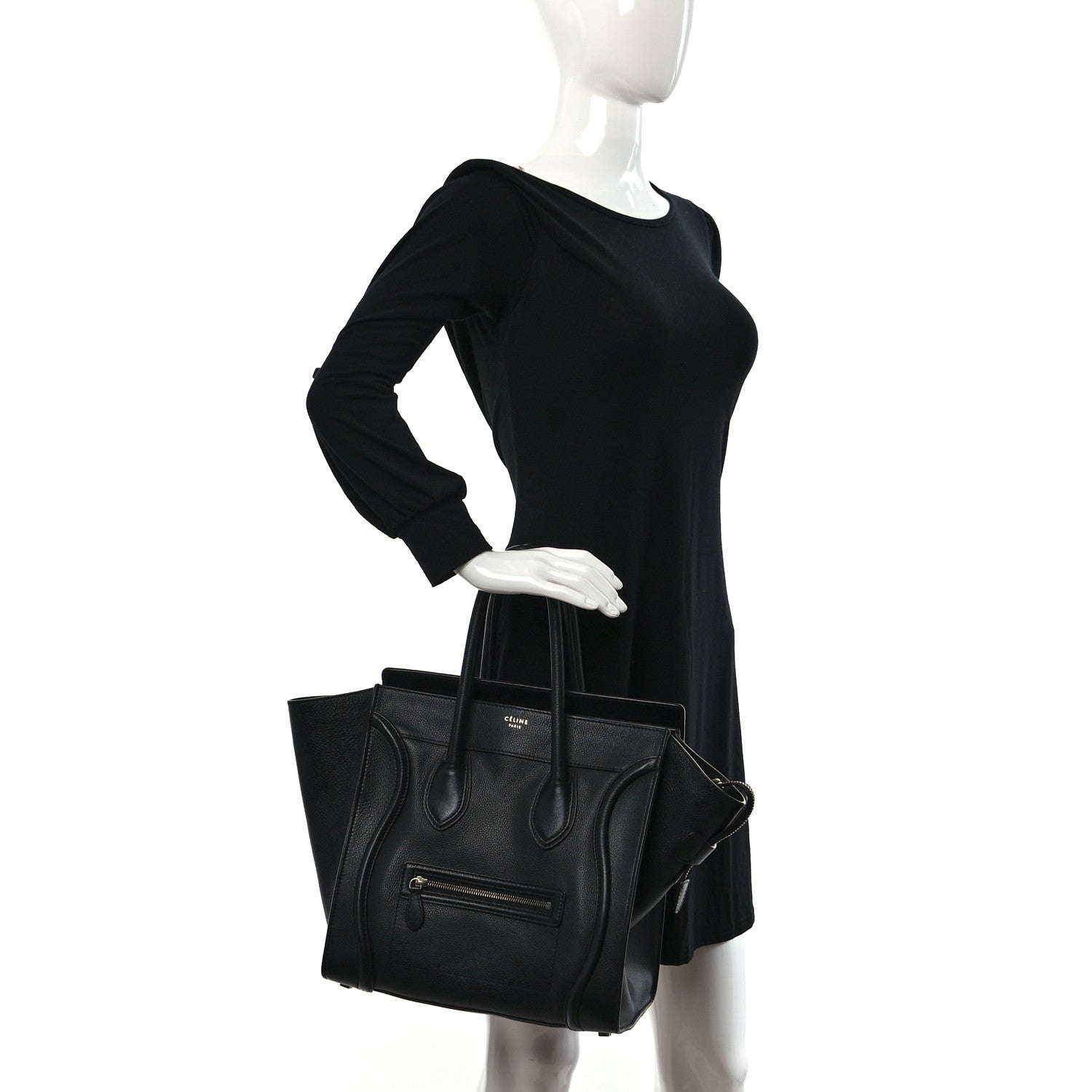 Celine Drummed Calfskin Mini Luggage Black 2 of 11