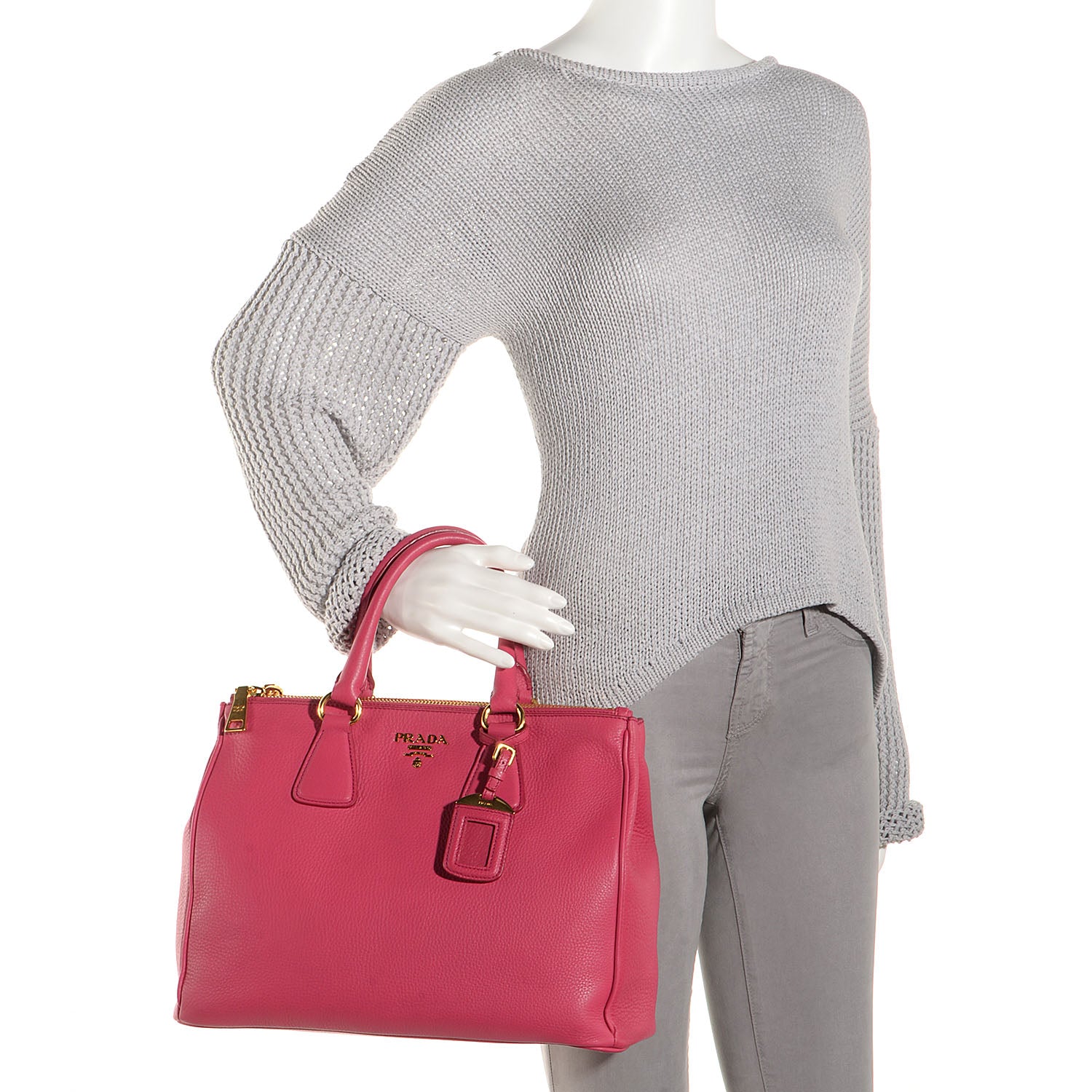 Prada Vitello Daino Large Double Zip Tote Peonia 2 of 10
