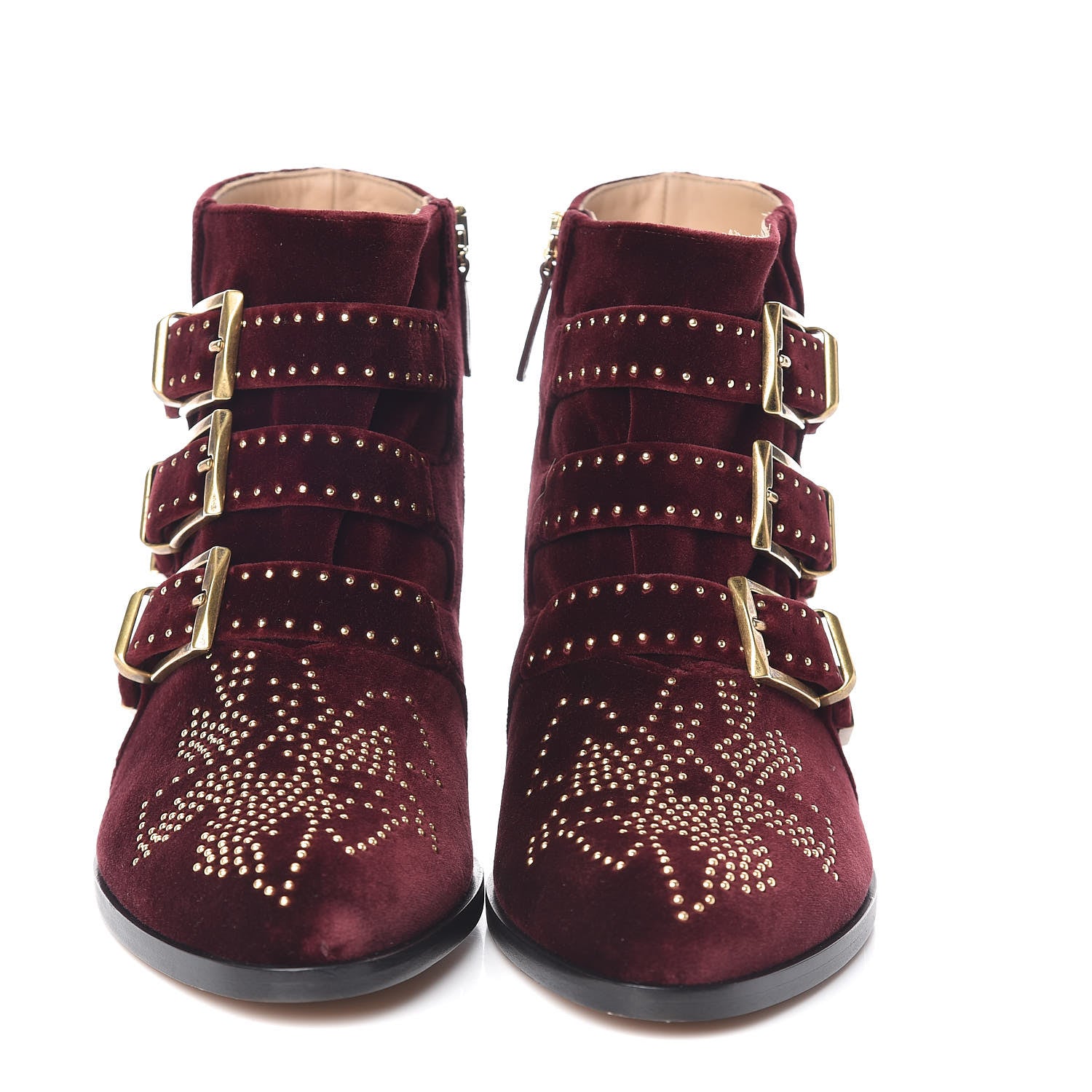 Chloe Velvet Studded Susanna Ankle Boots 37.5 Bordeaux 3 of 9