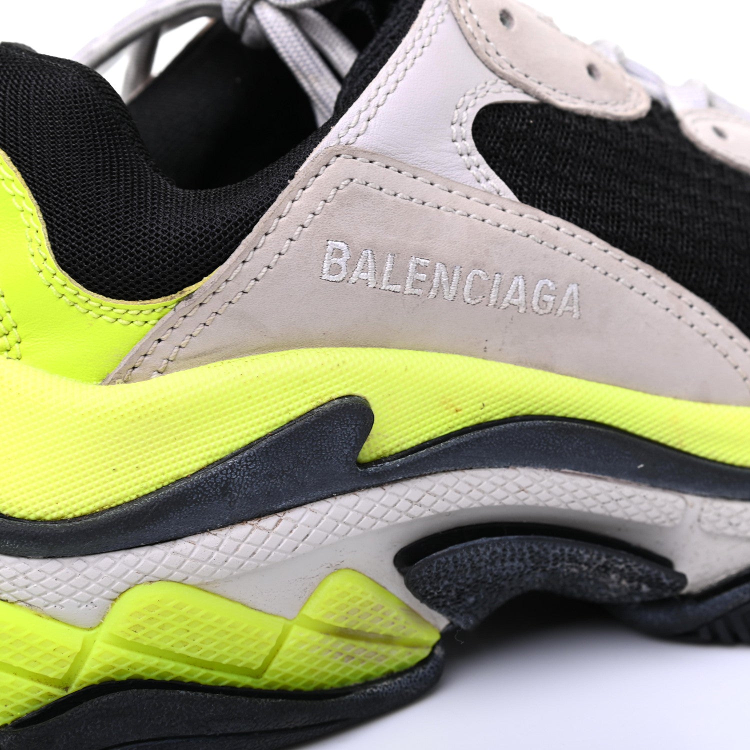 Balenciaga Fabric Mesh Womens Triple S Sneakers 39 Grey Black Jaune Fluo 15 of 17