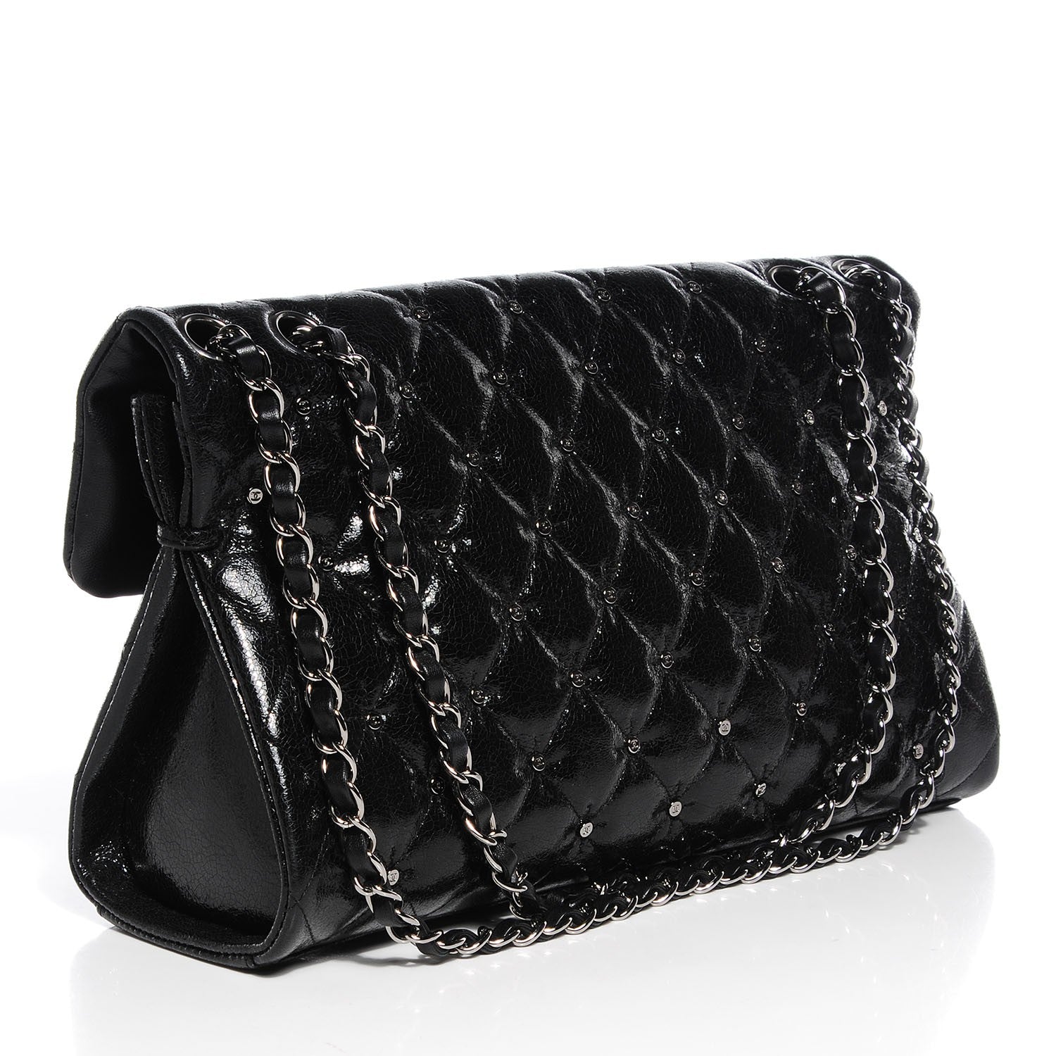 Chanel Glazed Crackled Calfskin Studded Mademoiselle Flap Black 3 of 8