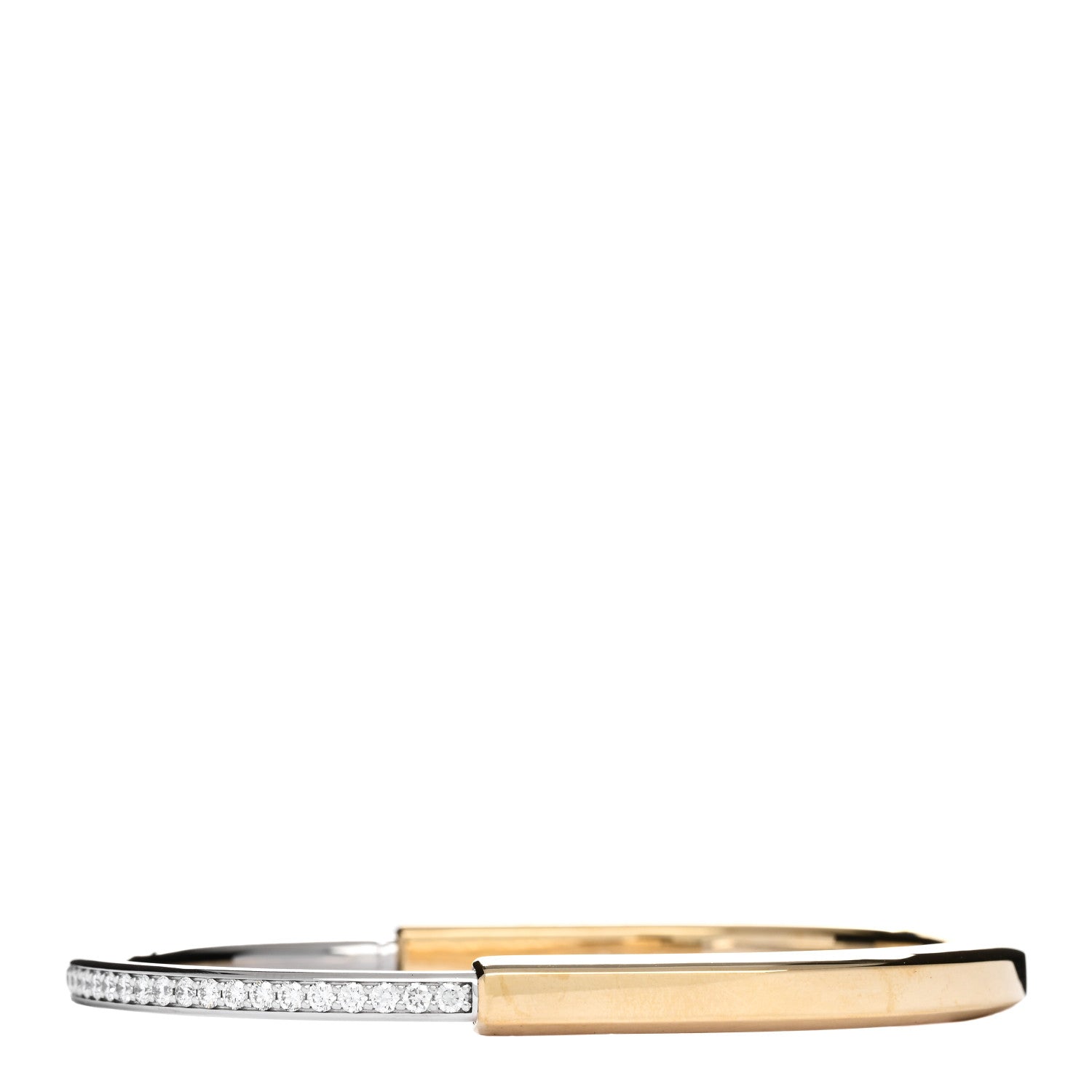 Tiffany 18K Yellow White Gold Diamond Tiffany Lock Half Pave Bangle Bracelet 2 of 4