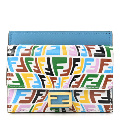 Fendi X SARAH COLEMAN Vitello Liberty Ceylon Micro FF Fish Eye Embossed Fold Over Card Holder Wallet Multicolor Cyber Blue 1 of 10
