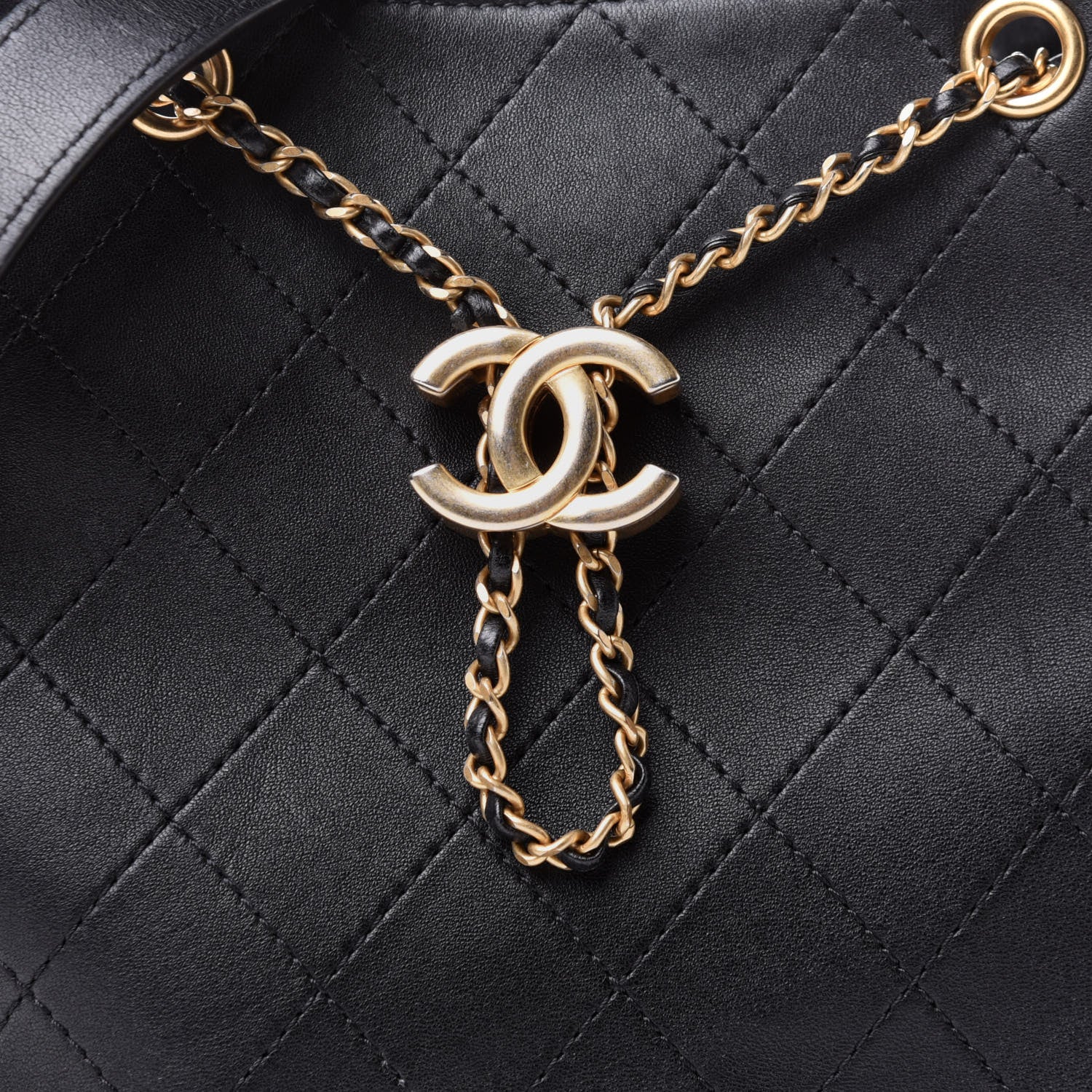 Chanel Calfskin Stitched Egyptian Amulet Drawstring Bag Black 8 of 17
