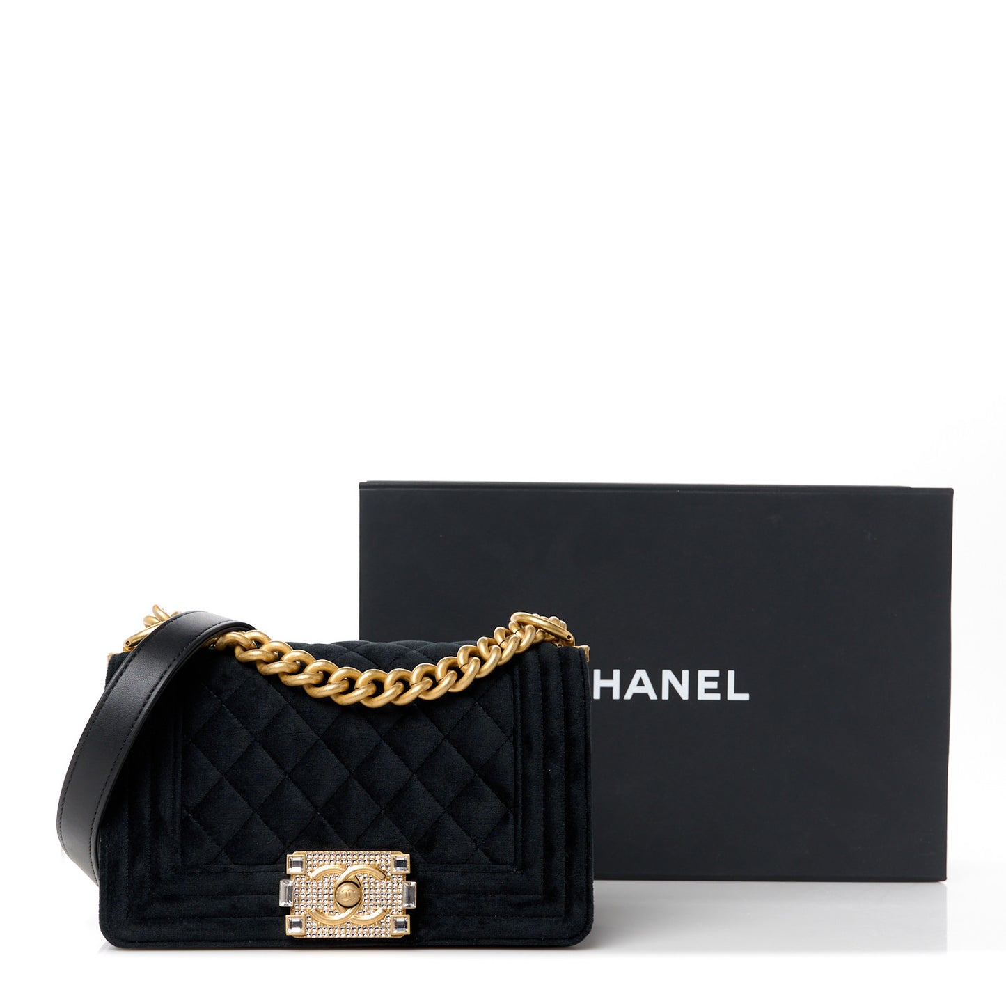 Velvet Strass Quilted Small Boy Flap Black