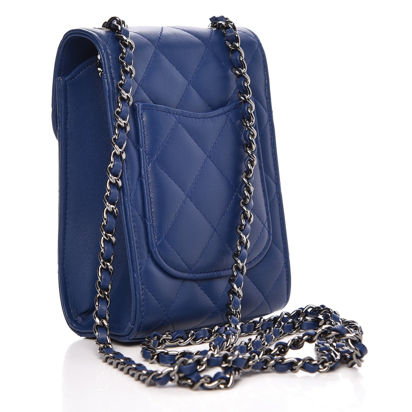 Lambskin Quilted CC Phone Holder Blue