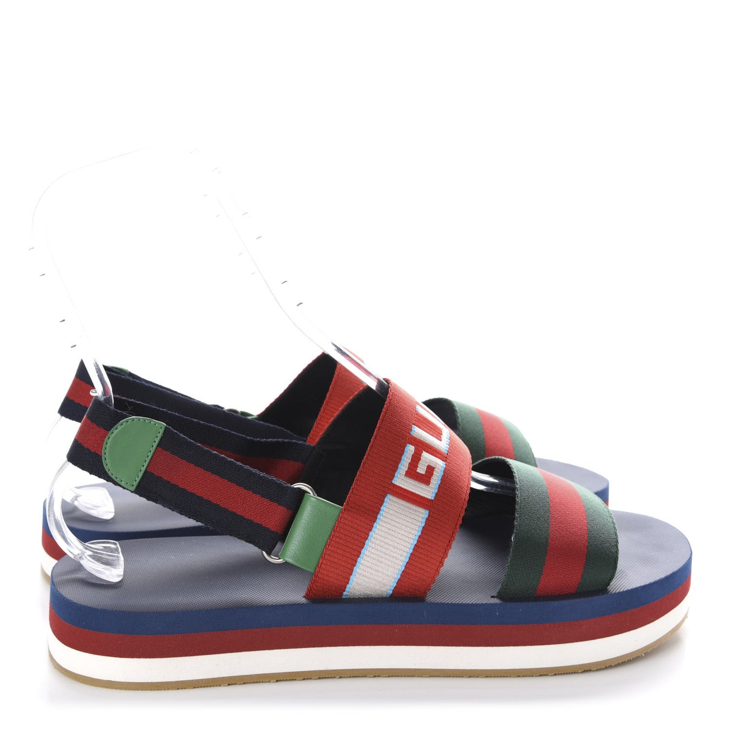 Nylon Stripe Logo Mens Platform Slingback Sandals 12 Green Red Poppy
