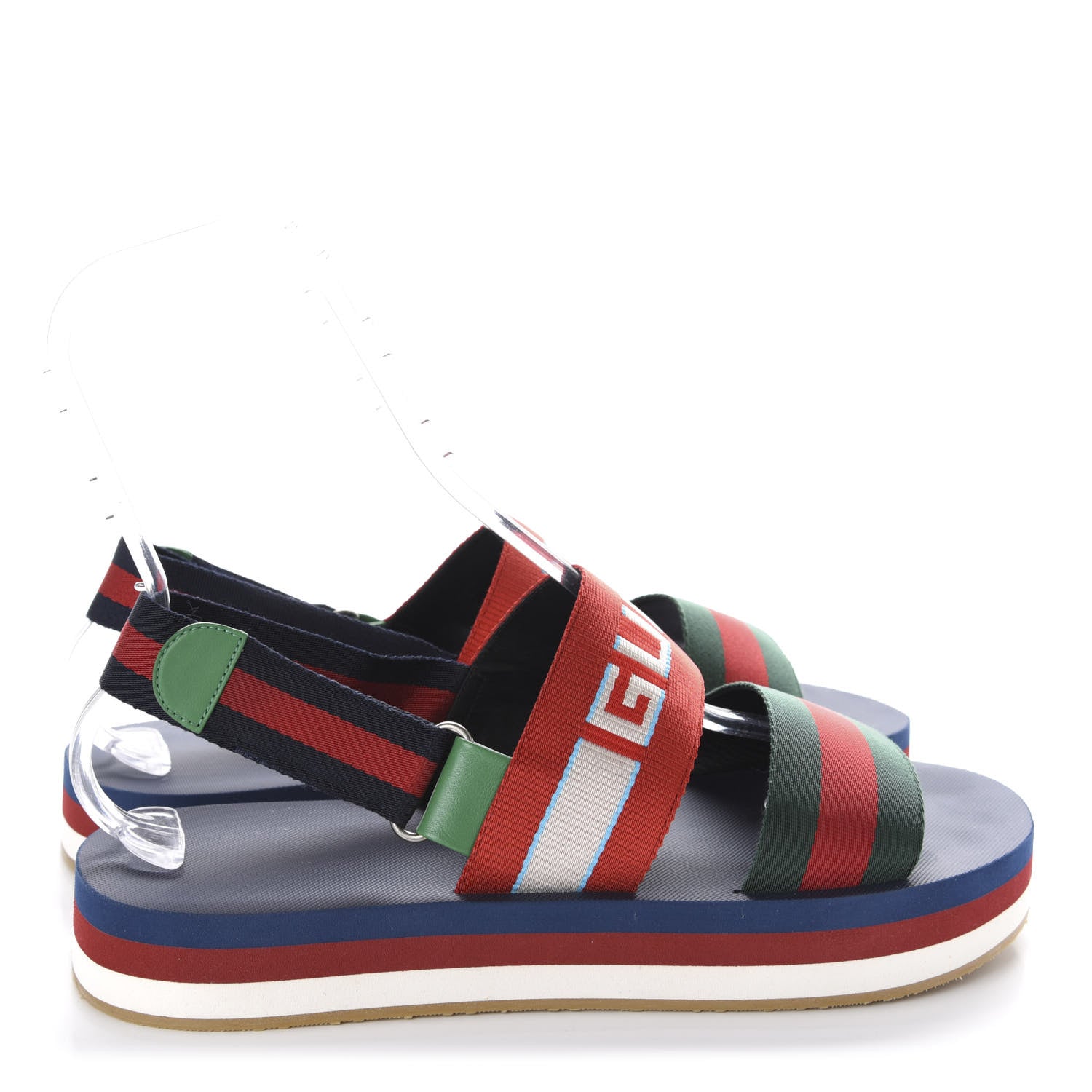 Gucci Nylon Stripe Logo Mens Platform Slingback Sandals 12 Green Red Poppy 4 of 9