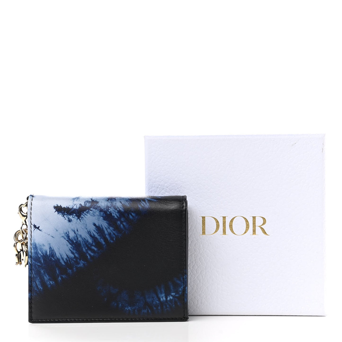 Calfskin Tie Mini Lady Dior Wallet Blue Multicolor
