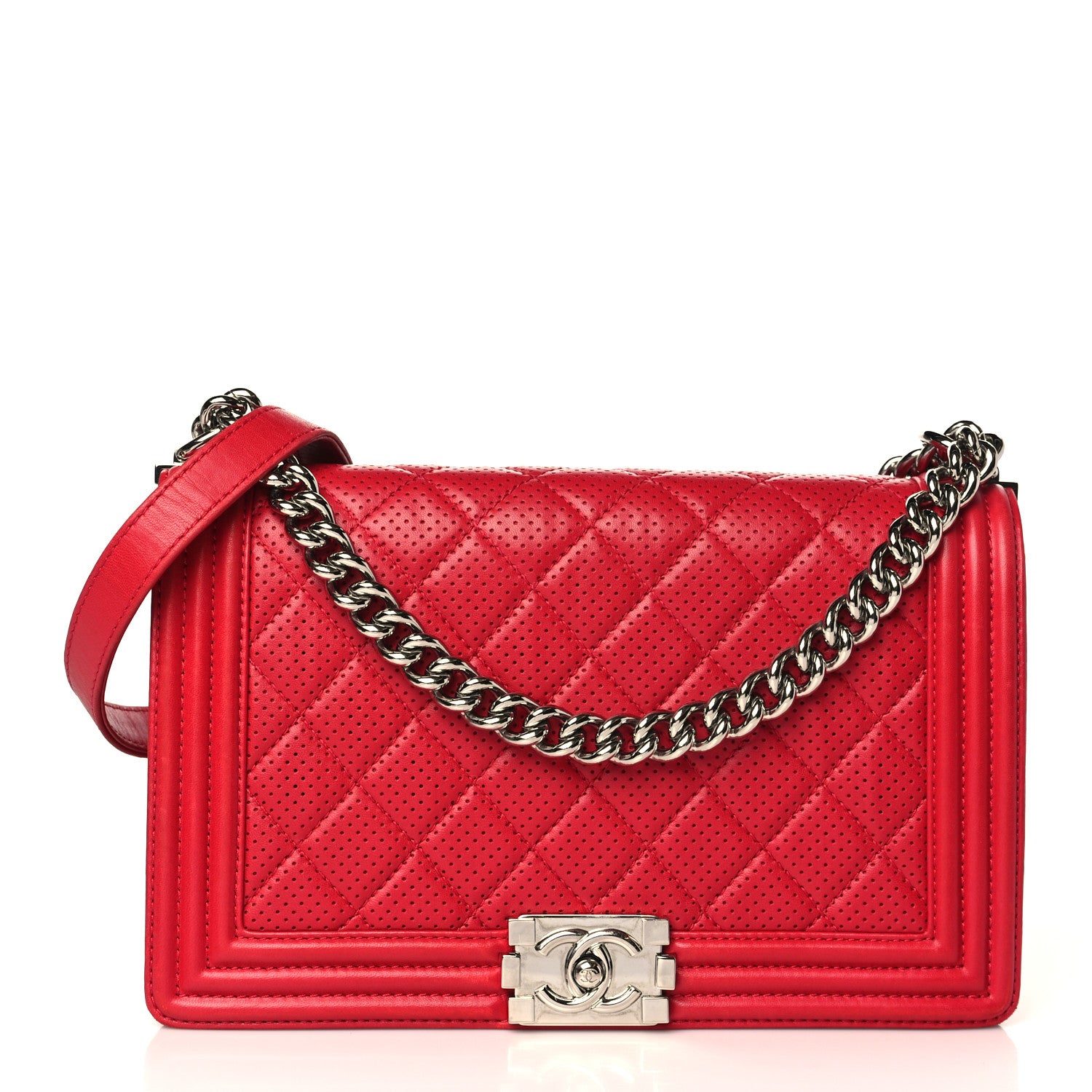 Chanel Perforated Lambskin Quilted Medium Boy Flap Red 1 of 9