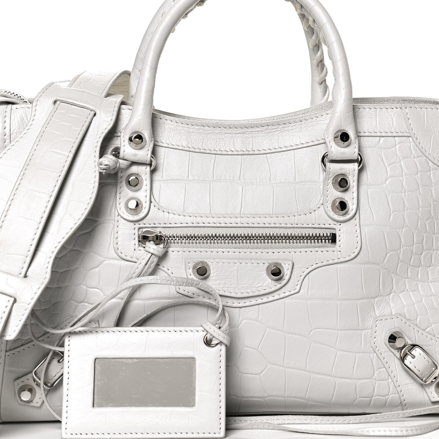 Balenciaga Matte Supple Lambskin Crocodile Embossed Classic Silver Hardware S City White 7 of 11