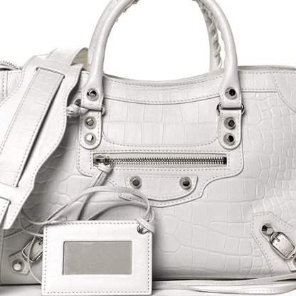 Balenciaga Matte Supple Lambskin Crocodile Embossed Classic Silver Hardware S City White 7 of 11