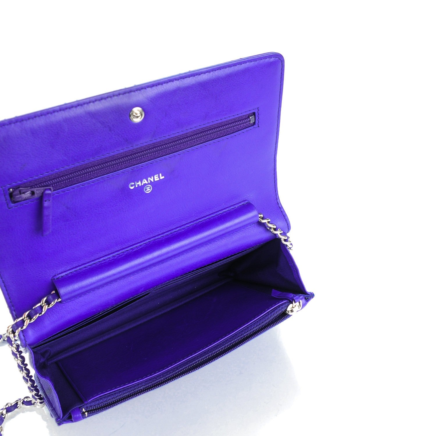Chanel Calfskin Quilted Fancy CC Wallet On Chain WOC Blue 5 of 8
