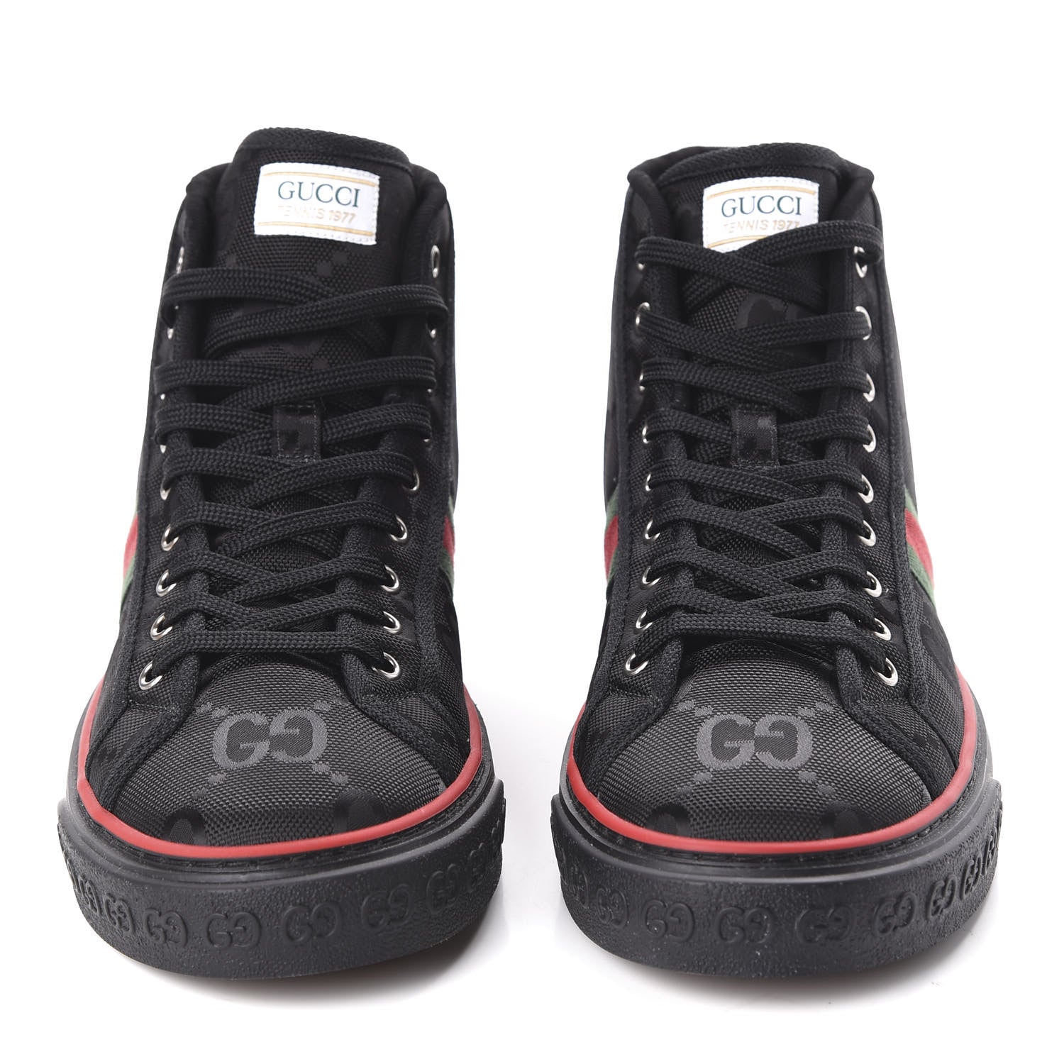 Gucci Econyl Nylon Web Monogram Off The Grid Mens 1977 Tennis High Top Sneakers 9.5 Black 2 of 8