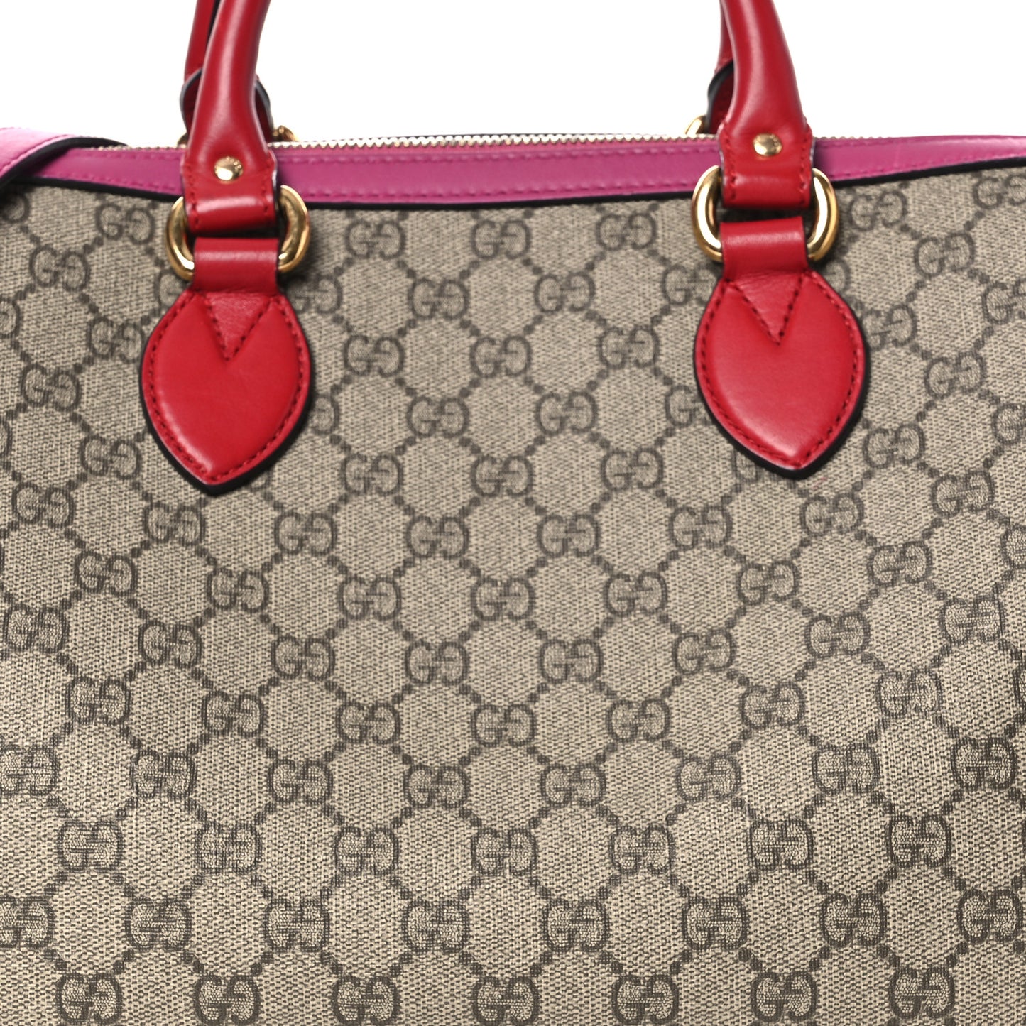 GG Supreme Monogram Medium Boston Beige Hibiscus Red New Rosette