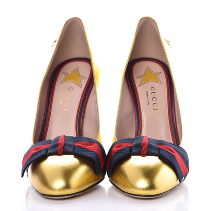 Gucci Malaga Kid Web Bow Pumps 36.5 Oro 2 of 8