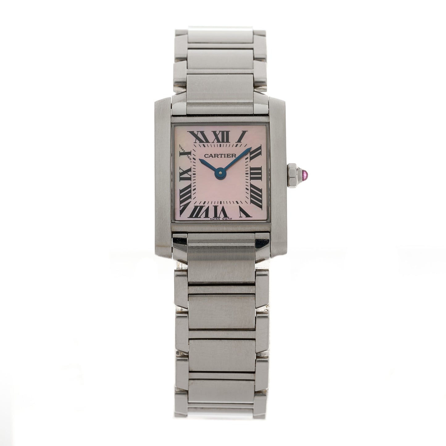 Stainless Steel Pink Mother of Pearl 20mm Tank Francaise Quartz Watch