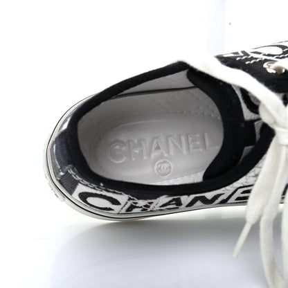 Chanel Printed Fabric Low Top Logo Sneakers 36 White Black 7 of 10