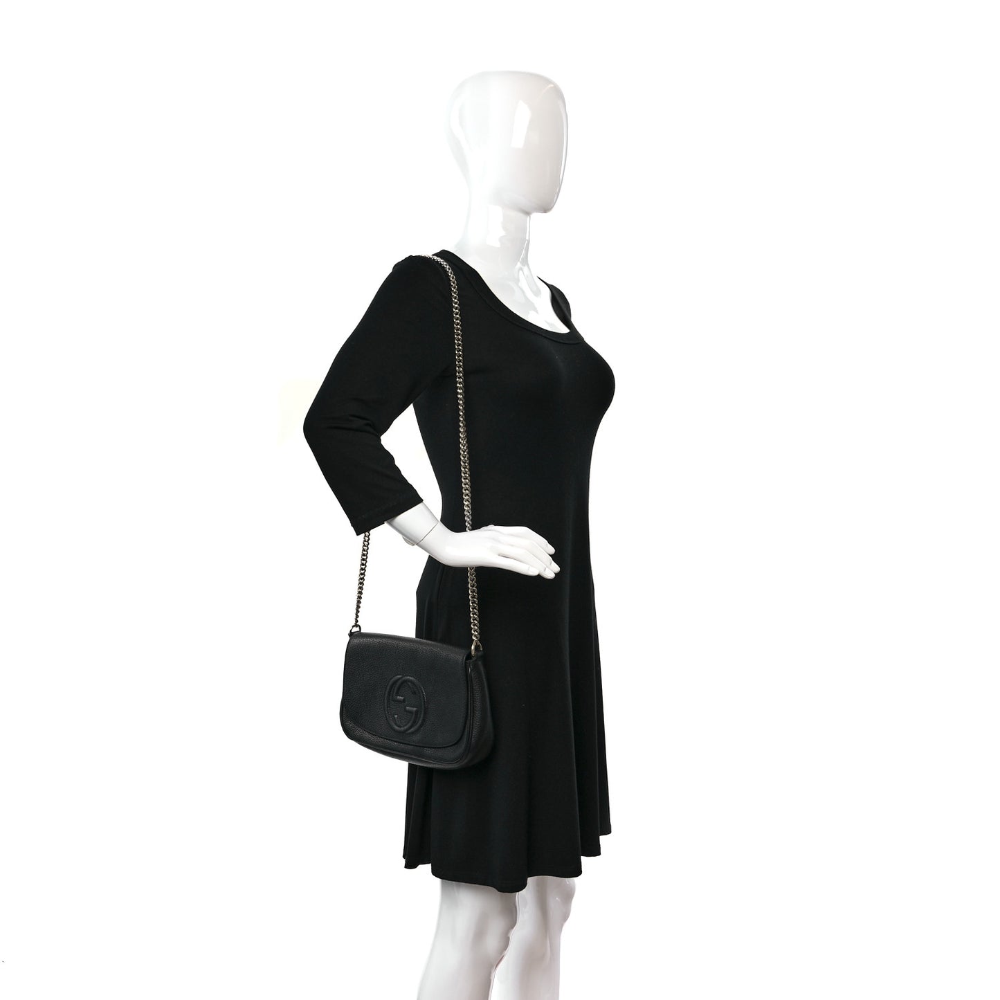 Pebbled Calfskin Medium Soho Flap Crossbody Black