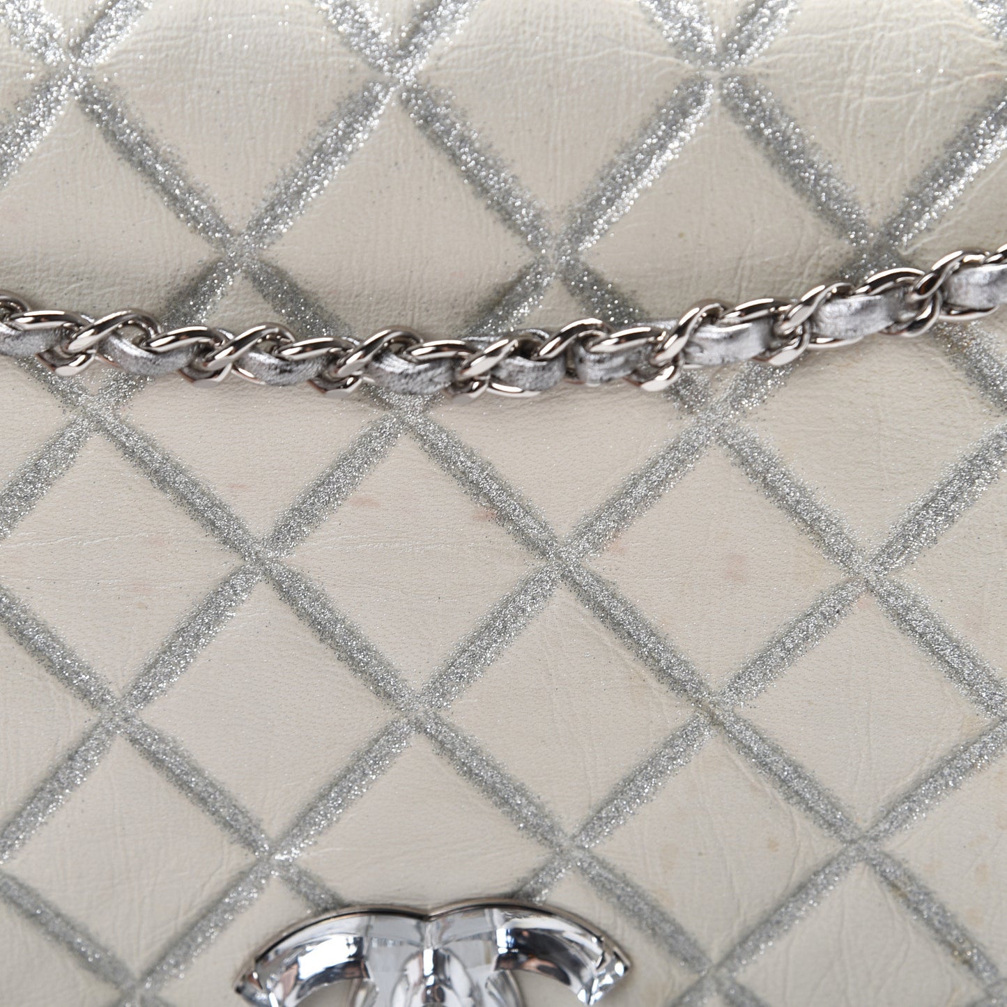 Lambskin Embossed CC Flap Shoulder Bag White