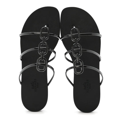 Hermes Rubber Womens Mykonos Sandals 38 Black 2 of 8