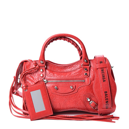 Balenciaga Agneau Classic Silver Hardware Mini City Logo Strap Red Black 1 of 9