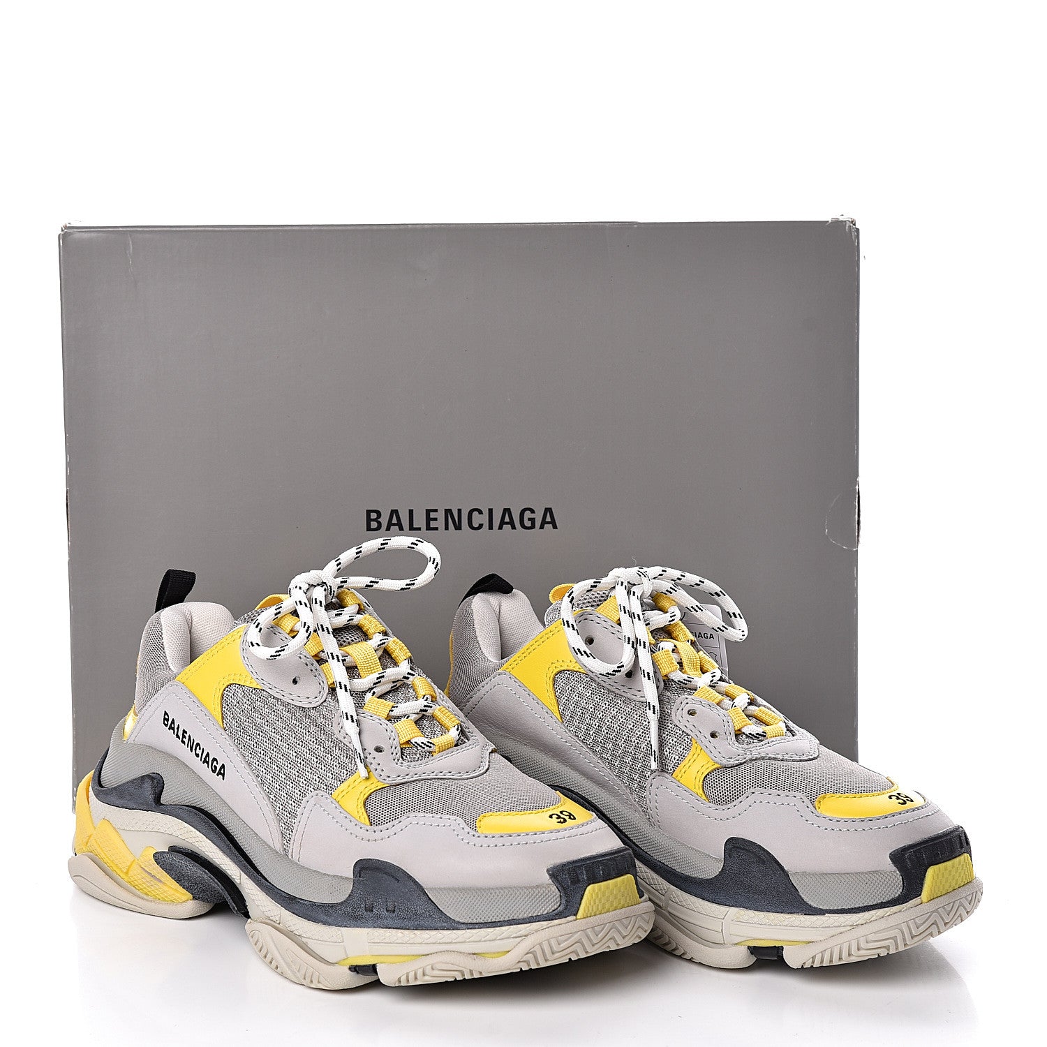 Balenciaga Fabric Mesh Womens Triple S Sneakers 39 Yellow Grey White 8 of 8