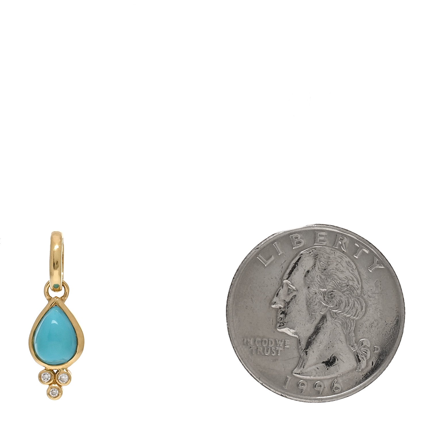 Temple St. Clair 18K Yellow Gold Diamond Turquoise Piccolo Pear Drop Pendant 2 of 3
