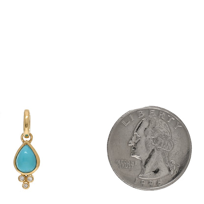 Temple St. Clair 18K Yellow Gold Diamond Turquoise Piccolo Pear Drop Pendant 2 of 3
