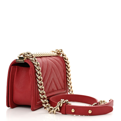 Chanel Caviar Chevron Quilted Small Boy Flap Red 3 of 13