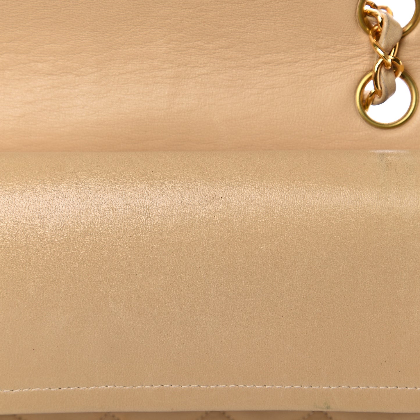 Lambskin Quilted Medium Double Flap Beige