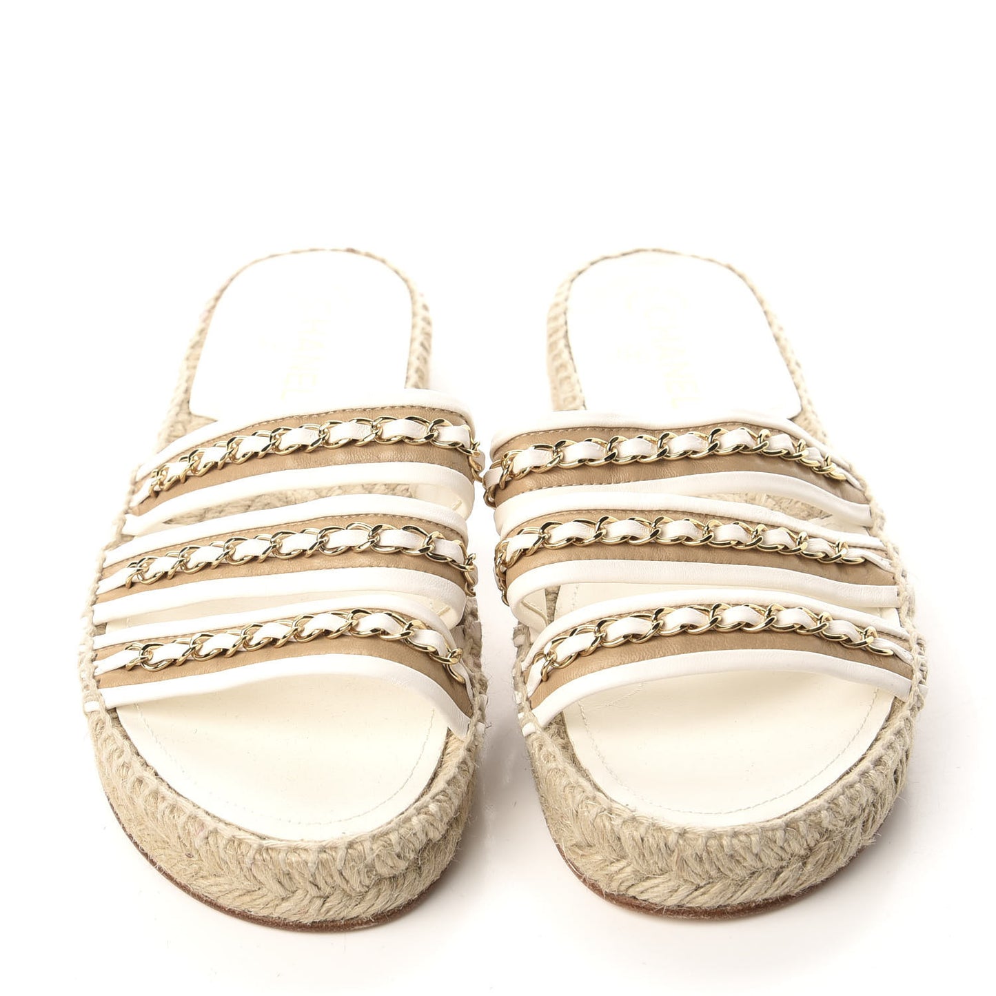 Lambskin Chain Espadrille Slip On Sandals 41 White