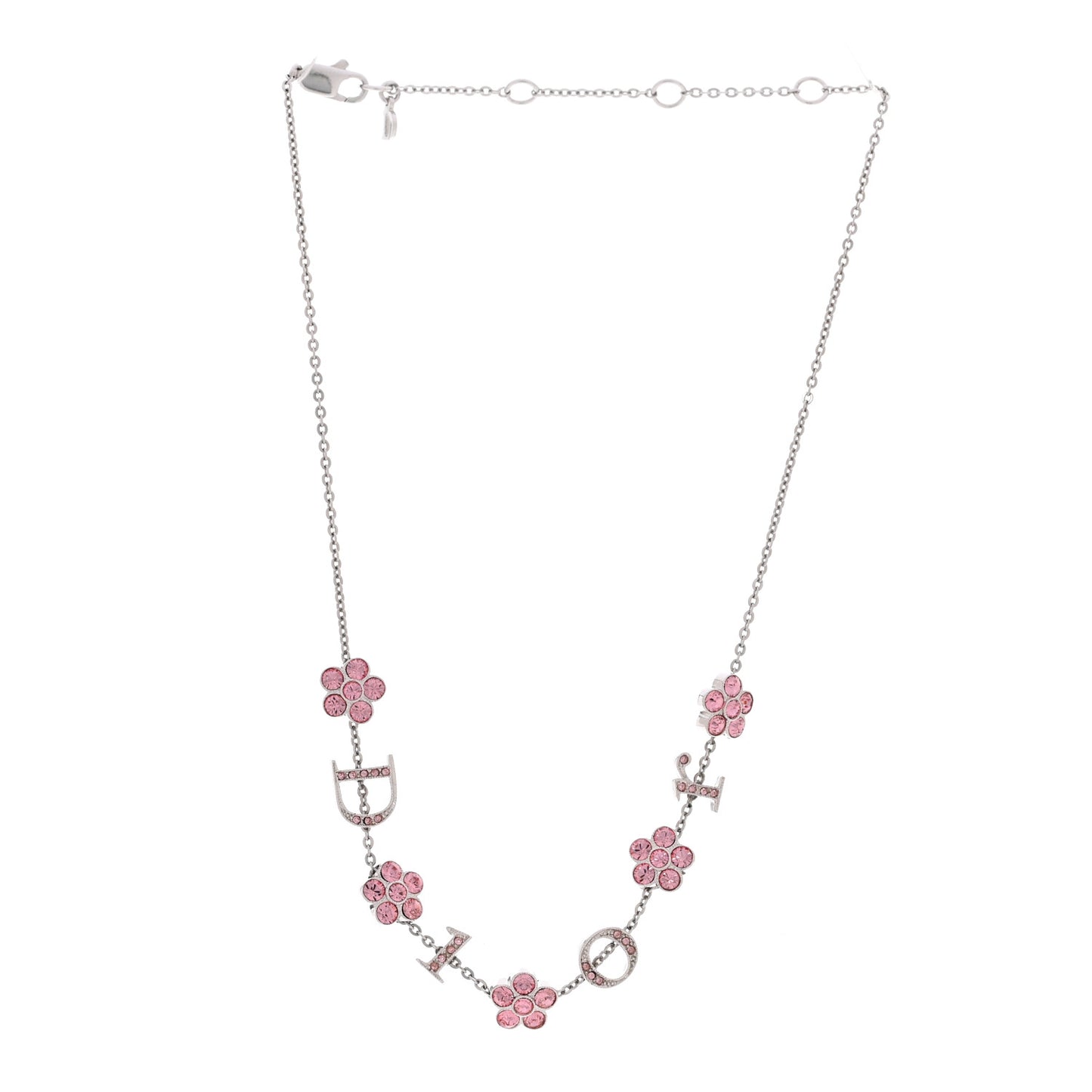 Crystal Flower Choker Necklace Silver Pink