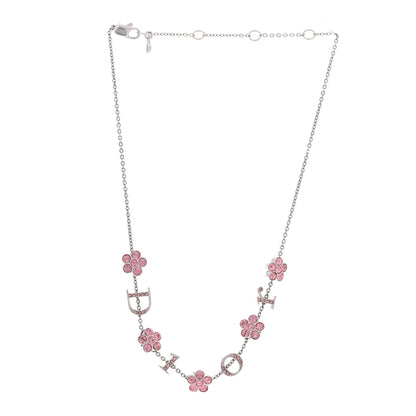 Christian Dior Crystal Flower Choker Necklace Silver Pink 3 of 6