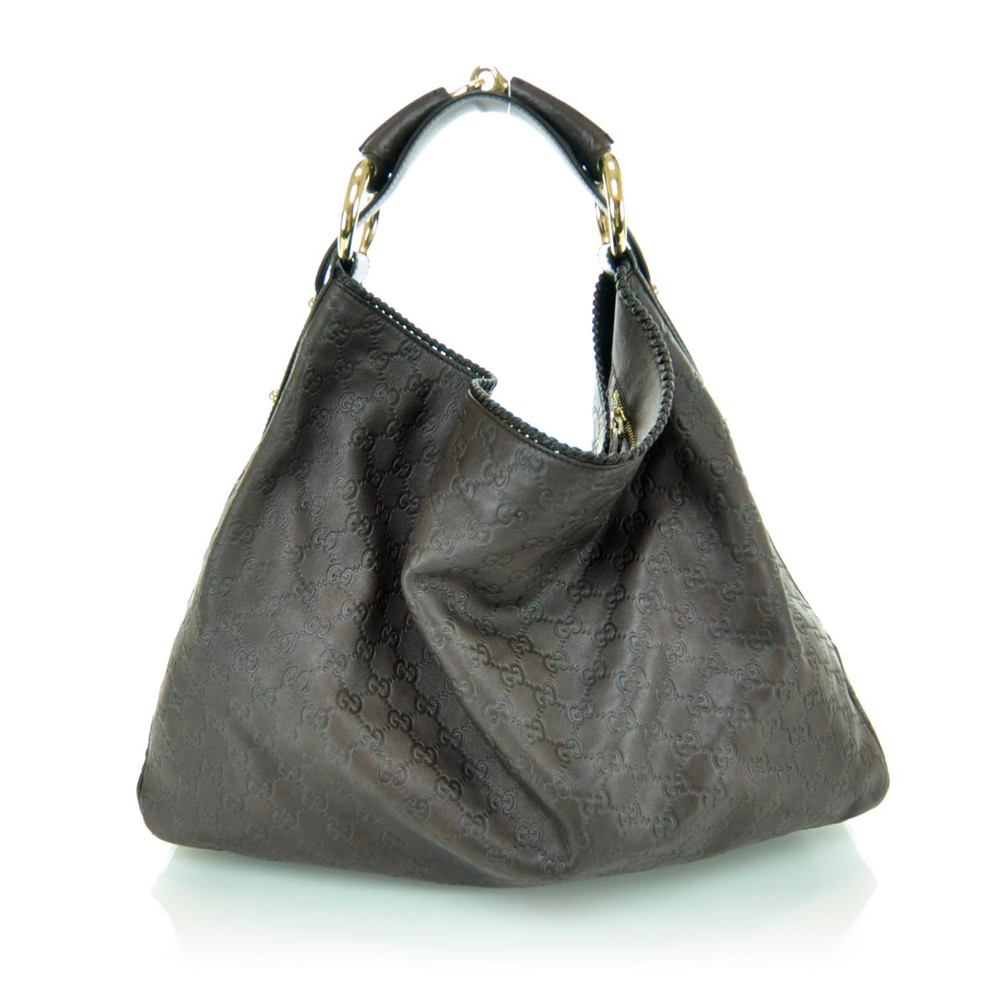 Guccissima Large Horsebit Chain Hobo Brown