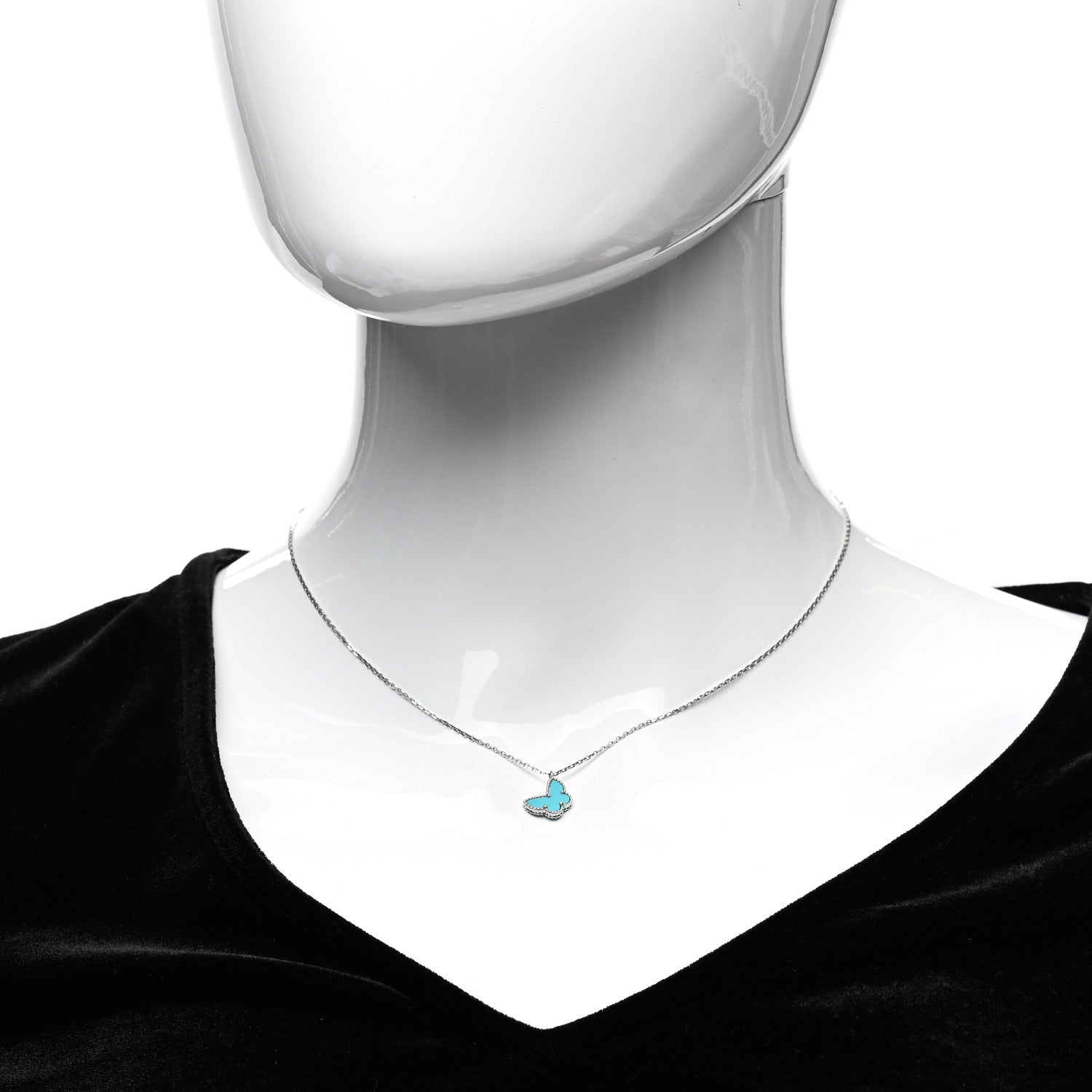 Van Cleef & Arpels 18K White Gold Turquoise Sweet Alhambra Butterfly Pendant Necklace 2 of 6