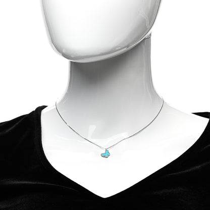 Van Cleef & Arpels 18K White Gold Turquoise Sweet Alhambra Butterfly Pendant Necklace 2 of 6