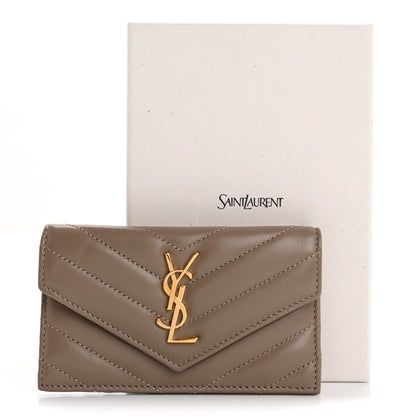 Saint Laurent Calfskin Matelasse Chevron Monogram Fragments Zippered Card Case Greyish Brown 7 of 7