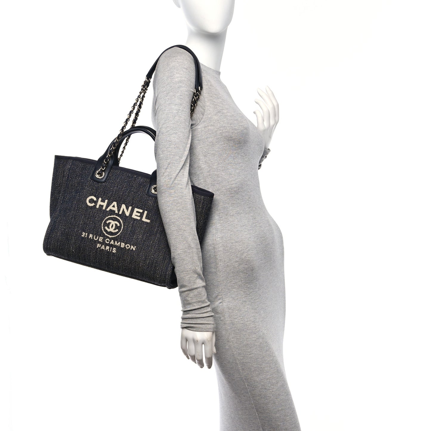 Denim Small Deauville Tote Dark Blue White