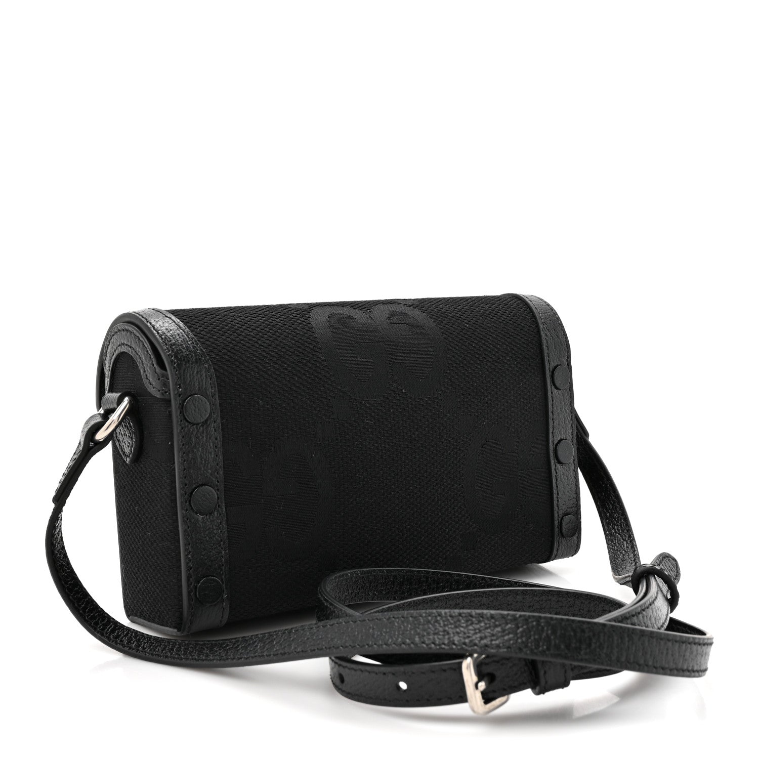 Gucci Monogram Jumbo GG Textured Dollar Calfskin Mini Horsebit 1955 Shoulder Bag Black 3 of 11