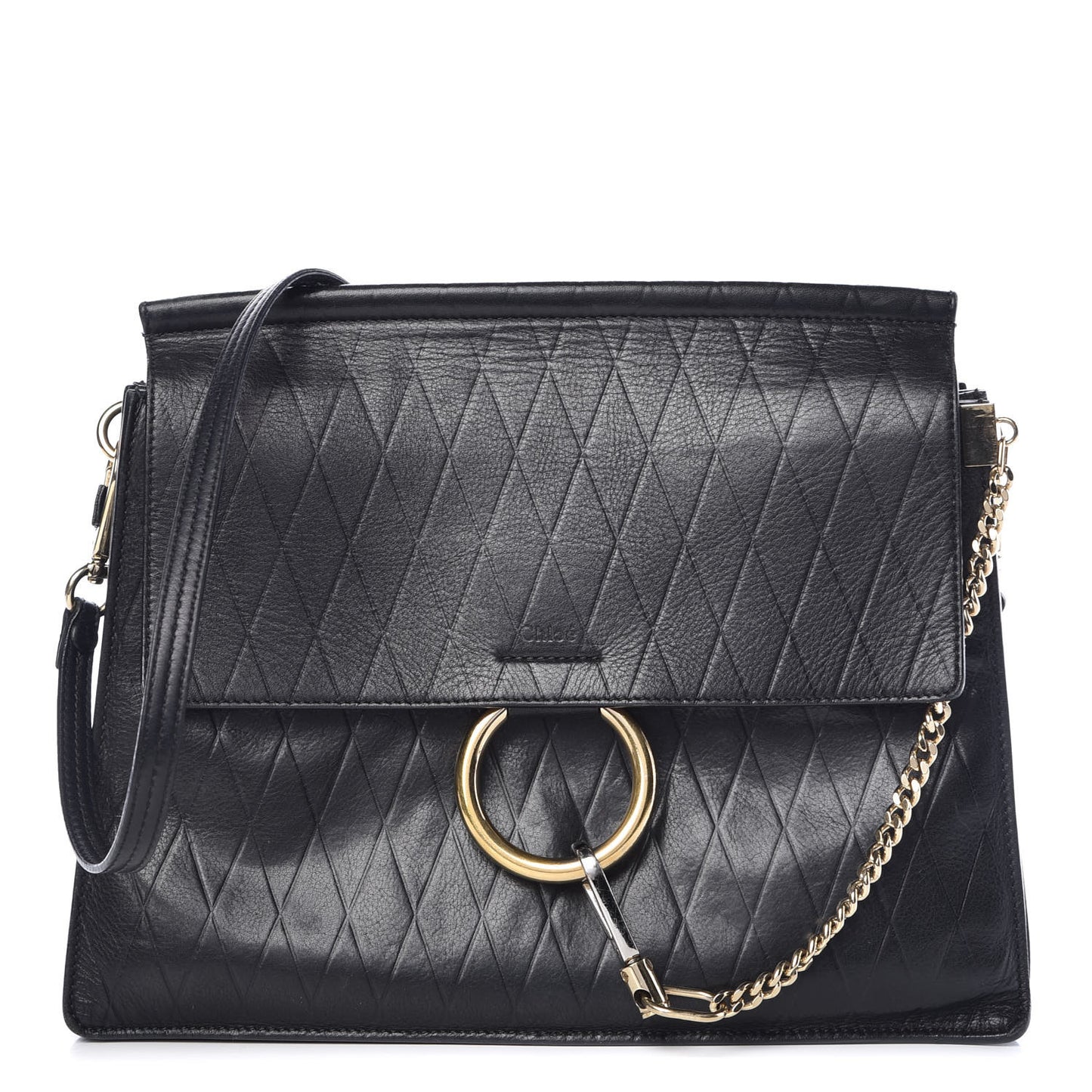 Calfskin Diamond Embossed Medium Faye Shoulder Bag Black