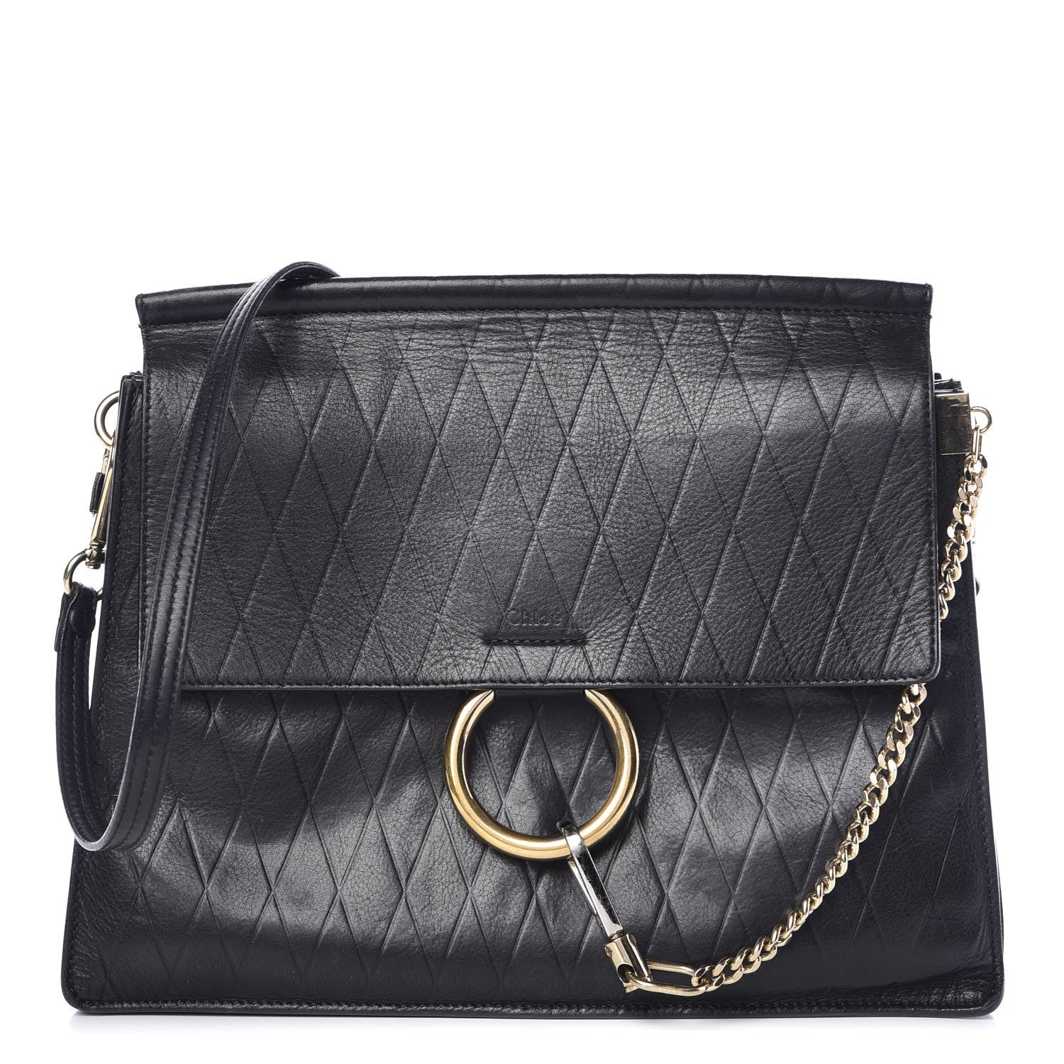 Chloe Calfskin Diamond Embossed Medium Faye Shoulder Bag Black 1 of 16