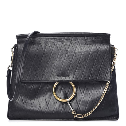 Chloe Calfskin Diamond Embossed Medium Faye Shoulder Bag Black 1 of 16