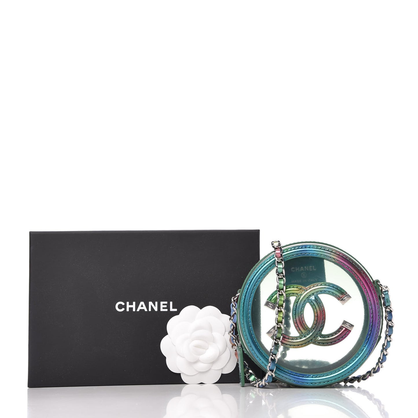 PVC Calfskin Lambskin Quilted Round Filigree Clutch With Chain Green