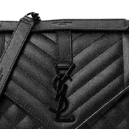 Saint Laurent Grain De Poudre Textured Mixed Matelasse Triquilt Medium Monogram Monochrome Satchel Black 8 of 11