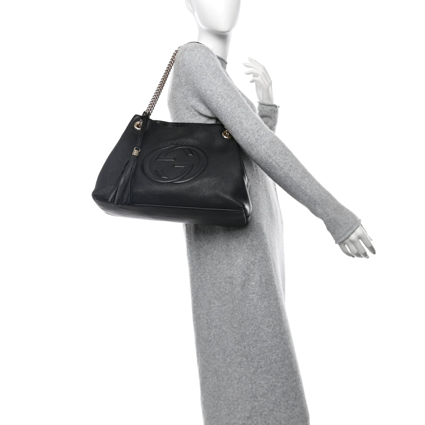 Pebbled Calfskin Medium Soho Chain Shoulder Bag Black