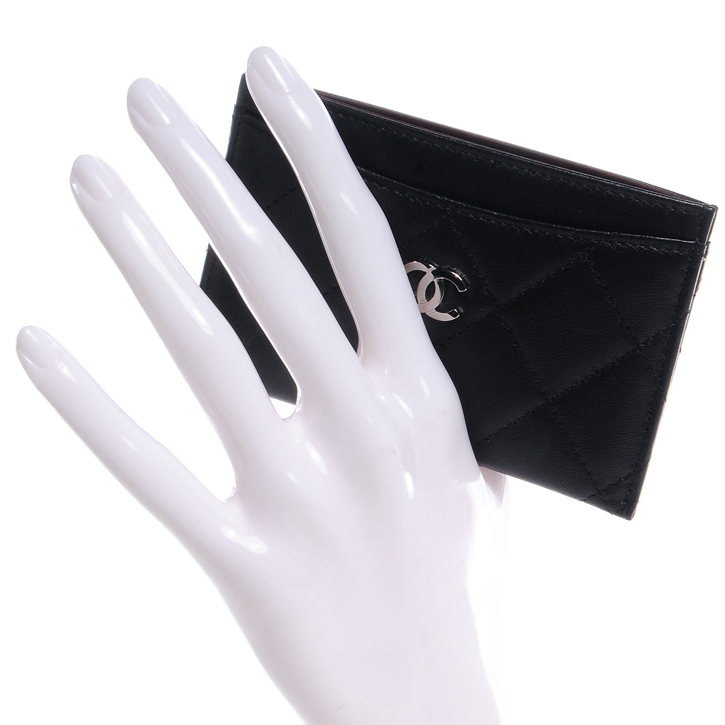 Lambskin Quilted Card Holder Black